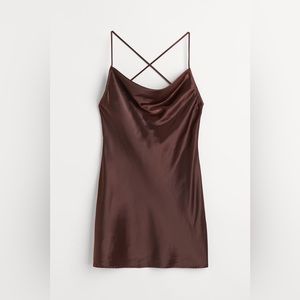 Dark Brown Short Satin Dress size Large NWT